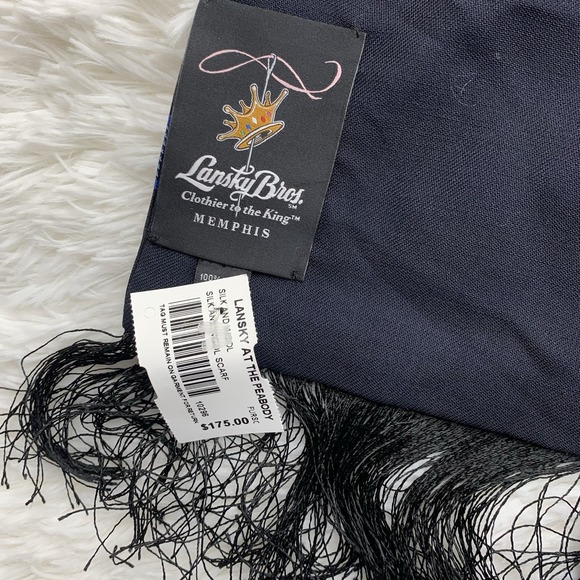 Lansky Bros Silk And Wool Blue Black Fringe Paisley Scarf - Picture 3 of 5